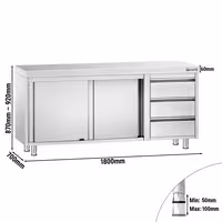طاولة عمل ستانلس ستيل PREMIUM - 1800x700mm - وحدة أدراج 3 يسار