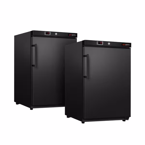 (2 szt.) Szafa mroźnicza magazynowa mini ECO – 200 L – z 1 drzwiami – wewnętrzna strona drzwi z tworzywa sztucznego – czarna