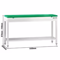 Roostevabast terasest töölaud PREMIUM - 1600x600 mm - alumise riiuliga - poollaiuse lõikelauaga roheline