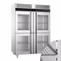 Szafa chłodnicza PREMIUM – stal nierdzewna – GN 2/1 – 1400 L – z 4 półdrzwiami szklanymi