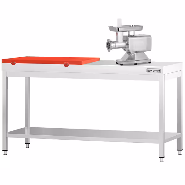 Arbetsbänk i rostfritt stål PREMIUM - 2000x700 mm - med underhylla - inkl. skärbräda röd