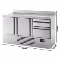Rashladni pult PREMIUM PLUS - 1460x700 mm - 355 l - Ventilirano hlađenje - s 2 vrata - s 2 ladica - Podignuti rub