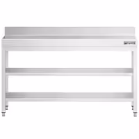 طاولة عمل ستانلس ستيل PREMIUM - 1800x600mm - مع رف سفلي & حاجز خلفي & رف وسطي & تدعيم