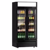 Commercial Beverage Display Fridge - 925mm - 630 Litres - with 2 hinged glass doors - LED lighting - digital controller with temperature display - Black - Temperature range 2 to 8 °C