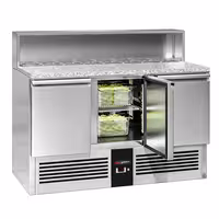 Commercial Saladette Counter PREMIUM - 1368mm - 402L - 3 doors - open top for 8 x GN 1/6 & stainless steel hinged lid - UK