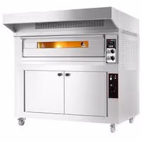 Electric Deck Pizza Oven - Single Deck - Refractory Stone Deck - 6 x Ø33cm (13") - 230V 3 Phase - Mechanical Controls - up to 400°C - incl. Stainless steel hood & Proofing cabinet