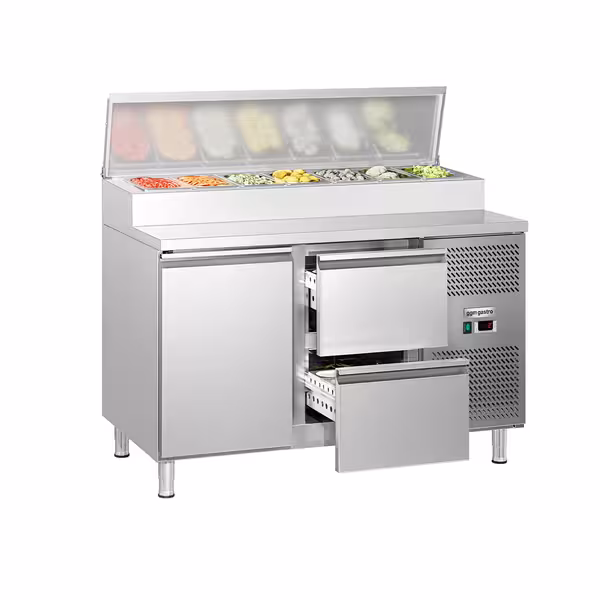 Stół przygotowawczy ECO – 1360 mm – na 7x GN 1/3 – z 1 drzwiami i 2 szufladami