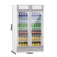 (2 pcs) Commercial Beverage Display Fridge - 1190mm - 694 Litres - with 2 hinged glass doors - LED lighting - digital controller with temperature display - Grey - Temperature range 2 to 10 °C