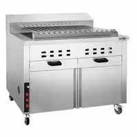 Charcoal Grill - 1120mm - for Adana & Shish Kebab - 15 automatic rotating skewers - with cabinet base