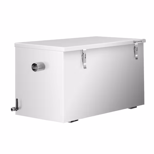 Profesionalni separator masti - 44 l - s taložnikom 16 l - do 100 obroka/dan - samostojeći - inox - sukladno EN 1825 - s košarom za krute tvari - s protumirisnim zatvaračem