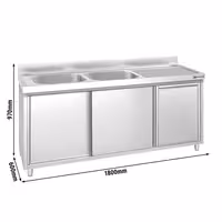 PREMIUM umivaonik – 1800 x 600 mm – s košem za smeće i 2 lijevo postavljena umivaonika