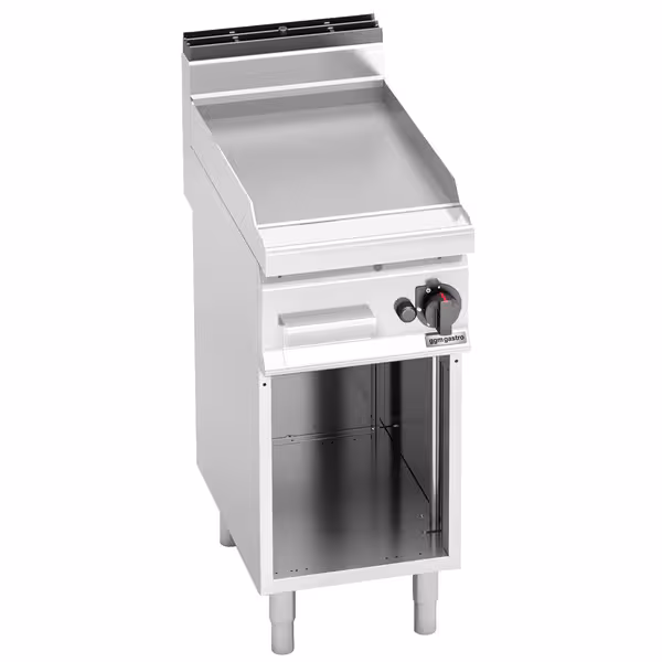 Plinski roštilj - 6,9 kW - Glatka - površina pečenja: 395x500 mm - na otvorenom ormariću - satinirana (Scotch-Brite) završna obrada