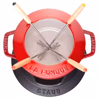 STAUB | Cast Iron Fondue Set – Ø 16 cm - Cherry Red - 4 Forks, Burner, Board