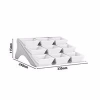 Açık Büfe Teşhir Standı - Paslanmaz Çelik & Melamin - köşeli - 335x340x115mm - dahil 9 Melamin Kase 90x90mm - 9 raf ile