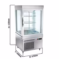 4-Sided Glass Display Fridge - 230L - 670mm - with 3 rotating shelves - 1 door - for patisserie