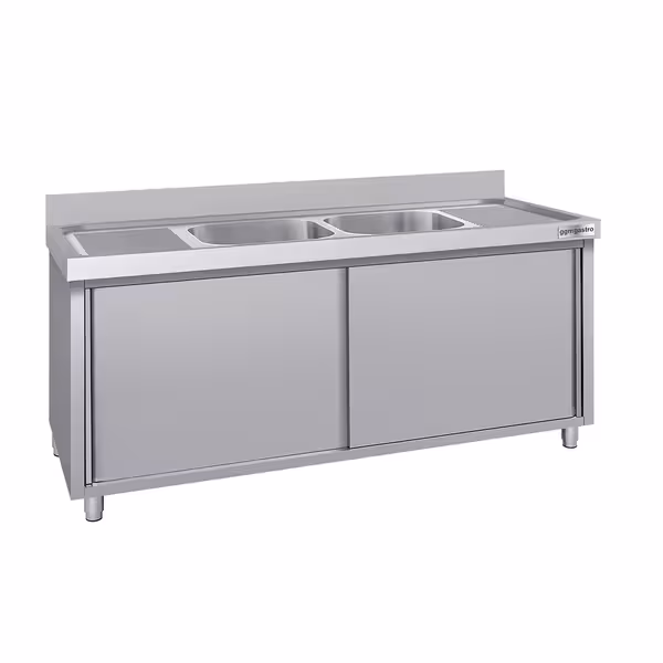 Sudoper s ormarićem ECO - inox - 2000 x 600 mm - sa 2 korita - korita sredina