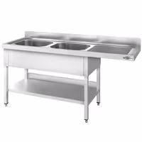 Commercial Dishwasher Sink Unit PREMIUM - 2000x600mm - Double Sink - Right Hand Drainer