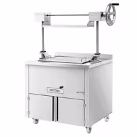 Churrasqueira a carvão em aço inoxidável - 940mm - com sistema de elevação por manivela e 1 gaveta de recolha de cinzas - grelha: 660x530mm