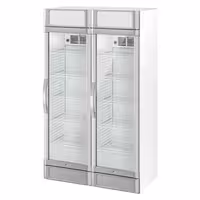 (2 pcs) Commercial Beverage Display Fridge - 1190mm - 694 Litres - with 2 hinged glass doors - LED lighting - digital controller with temperature display - Grey - Temperature range 2 to 10 °C