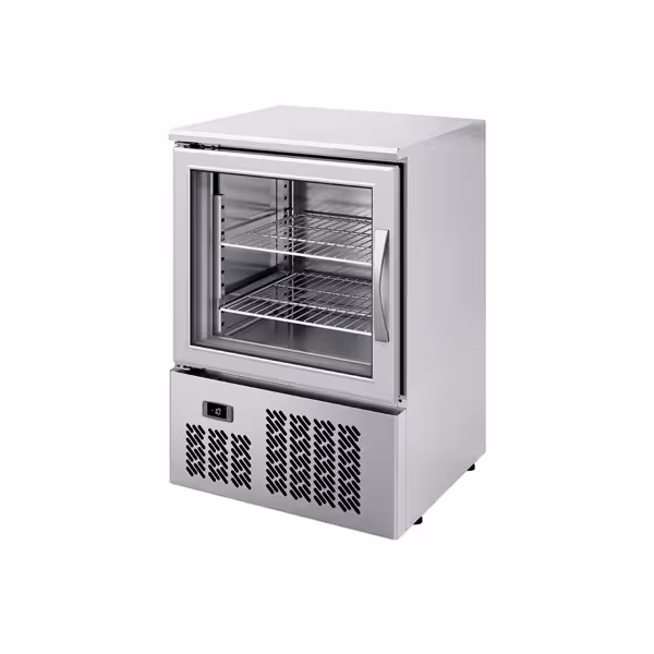 Szafa mroźnicza podblatowa ze stali nierdzewnej PREMIUM - 570x600x850mm - 95L - 1‑drzwiowa, ze szklanymi drzwiami