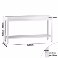 PREMIUM radni stol od nehrđajućeg čelika – 1600 x 700 mm – s donjom policom