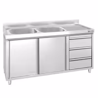 PREMIUM umivaonik – 1400 x 600 mm – s 3 ladice i 2 sudopera na lijevoj strani