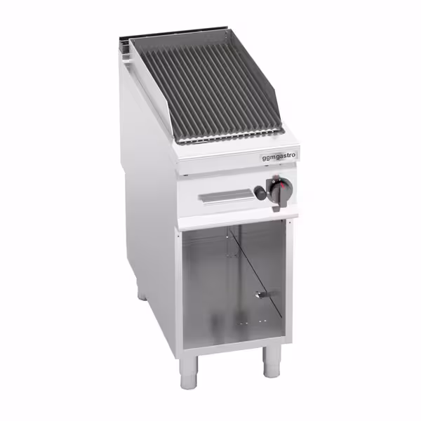 Lávaköves gázgrill - 9 kW - Öntöttvas grillrács - Szabadon álló kivitel - Rozsdamentes acél kivitel