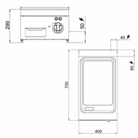 Elektromos rostlap - 4,8 kW - Sima - Sütőfelület: 400x730 mm - asztali
