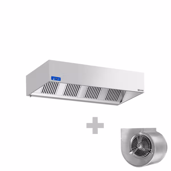 Commercial Wall-Mounted Extractor Hood with Motor – 2400mm – with Speed Controller, Baffle Filters & Lighting