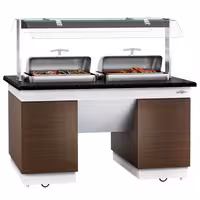 Heated Bain Marie Buffet Counter DUBLIN - 1600mm - with 2 Chafing Dishes - on Castors - Brown