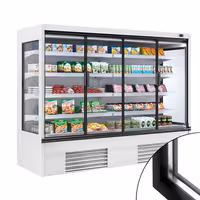 Přístěnný chladicí regál - 2 580 mm - 1 605 l - s 4 skleněnými křídlovými, s dvojitým zasklením & 4 policemi - bílá