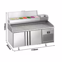 Stół chłodniczy do pizzy PREMIUM PLUS - 1738x800mm - z blatem granitowym - 2‑drzwiowy - z nadstawką chłodniczą - 7x GN 1/4