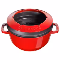 STAUB | Cast Iron Fondue Set – Ø 18 cm - Cherry Red - 6 Forks, Burner, Board