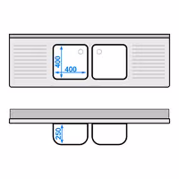 Sudoper PREMIUM - 1800x600 mm - s donjom policom - s 2 koritima - korita sredina - inox