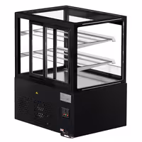 Commercial cake display fridge MADRID Self-Service - 435L - 1000mm - Double glazing - square - with 2 glass shelves - rear sliding doors - incl. night curtain - for patisserie - Black matt