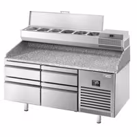 طاولة تحضير بيتزا مبردة PREMIUM PLUS - 1490x700 mm - 4 أدراج - سطح عمل جرانيت - شامل وحدة تبريد علوية - 6x GN 1/4