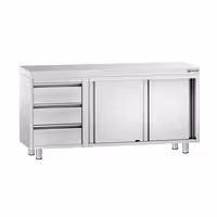 خزانة قاعدية ستانلس ستيل PREMIUM - 1600x700mm - أبواب منزلقة وحدة أدراج 3 يسار