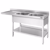 Pult za pranje za perilicu posuđa - 1800x600 mm - s 2 korita