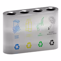 Recycling station - 4-Stream - 4 compartments of 35L each - 140L - 800(H)x1080(W)x300(D)mm - Stainless steel