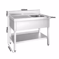 Sudoper PREMIUM - 1000x600 mm - s donjom policom - s 1 koritom - korito desno - inox