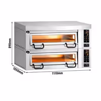 Electric Deck Pizza Oven Power - Twin Deck - Refractory Stone Deck - 4+4 x Ø 34cm (13.4") - Touchscreen Controls - up to 450°C - incl. Stainless steel hood