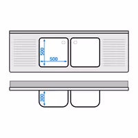 Sudoper ECO - 2000x700 mm - s donjom policom - s 2 koritima - korita sredina - inox