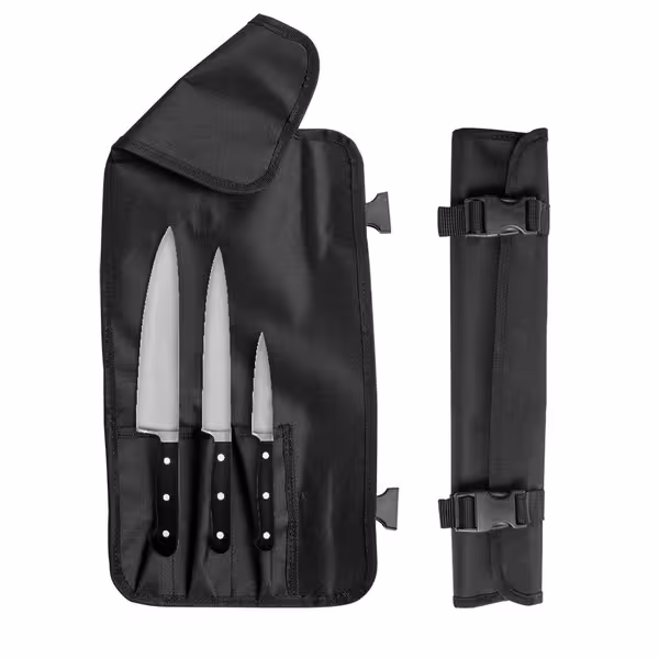 Set cuțite de bucătărie cu husă tip rulou - 3 piese Classic - cu geantă rulabilă - oțel inoxidabil