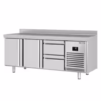 Külmtöölaud PREMIUM PLUS - 1960x700 mm - 465 l - ventileeritud jahutus - koos 2 uksega - Tagaserv - roostevabast terasest tööpind, tagaservaga