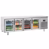 Stół chłodniczy barowy do napojów Premium PLUS – 2752 x 800 mm – z 4 drzwiami szklanymi
