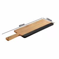 (6 pcs) Serving Board - ROCKWOOD - incl. writable natural slate strip - acacia wood - 485x150mm