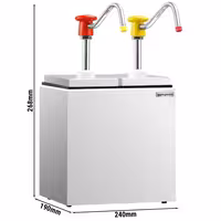 Commercial Condiment Dispenser - 2x 2.5 litres - adjustable dose - with container - incl. stainless steel frame