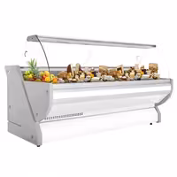 Csemegepult - 2965x1150 mm - 570 liter - statikus - hajlított frontüveges - fehér - gránit munkalap