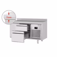 Rashladni pult PREMIUM PLUS - 1468x600 mm - 250 l - Ventilirano hlađenje - s 1 vrata - s 2 ladica - Podignuti rub