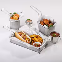 (6 Stück) Servier Frittierkorb - SNACKHOLDER - Edelstahl - Ø 80mm - Silber